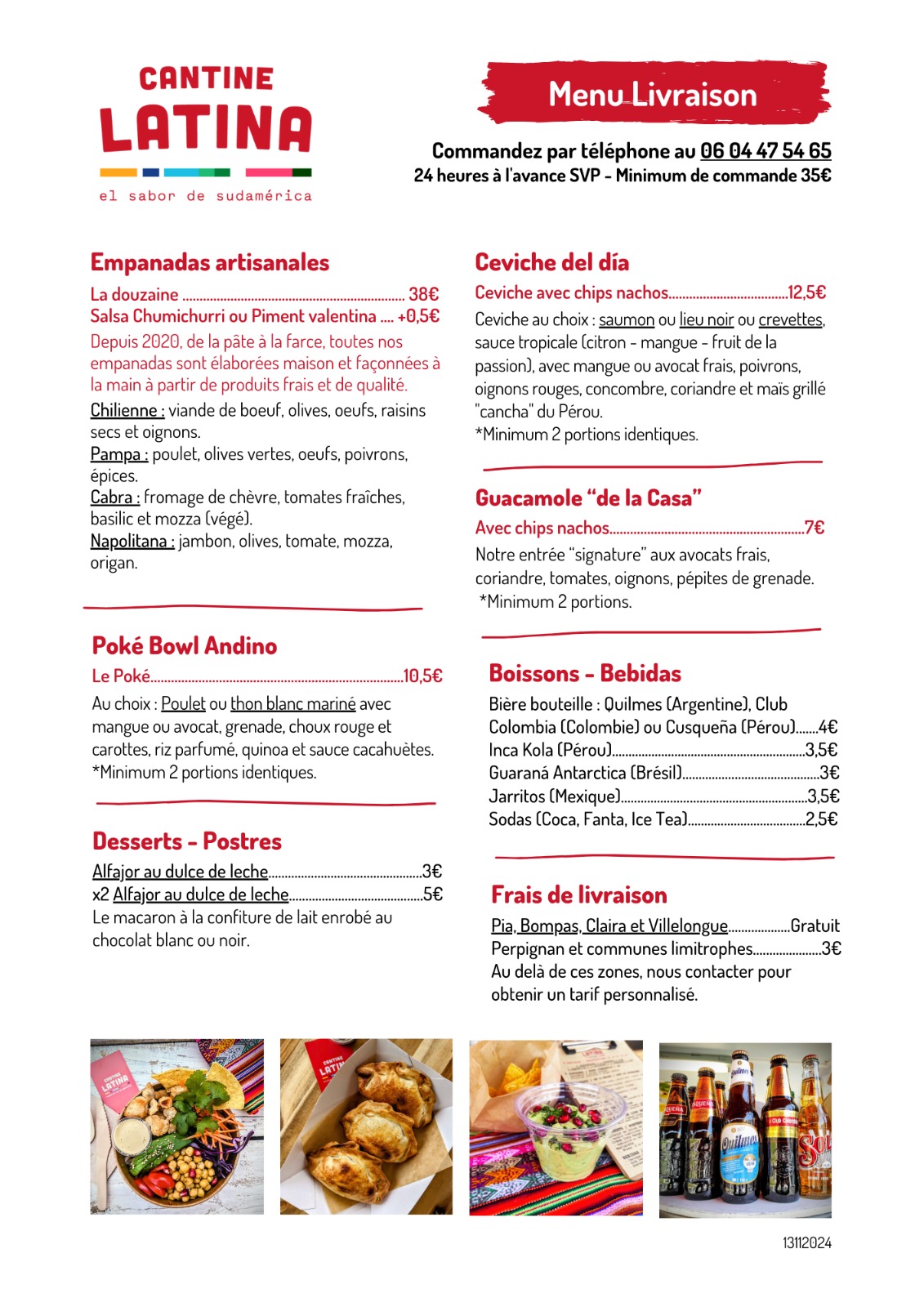 Cantine Latina food menu livraison